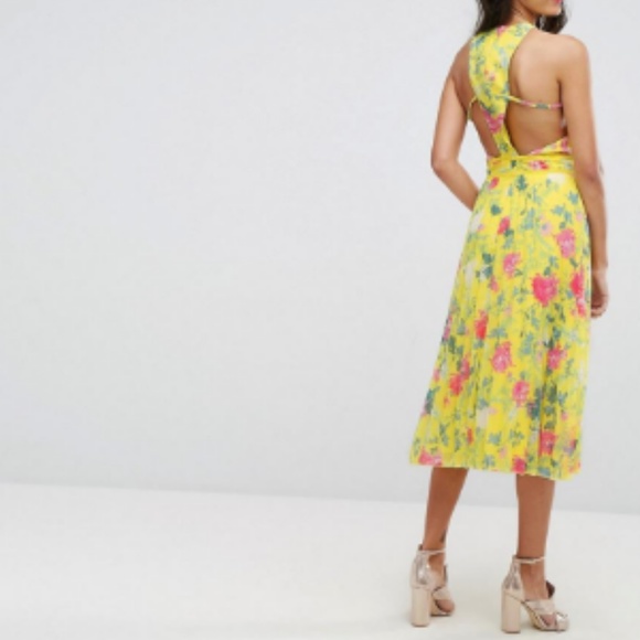 ASOS TALL Bright Floral Pleated Midi Skater Dress - Picture 2 of 5